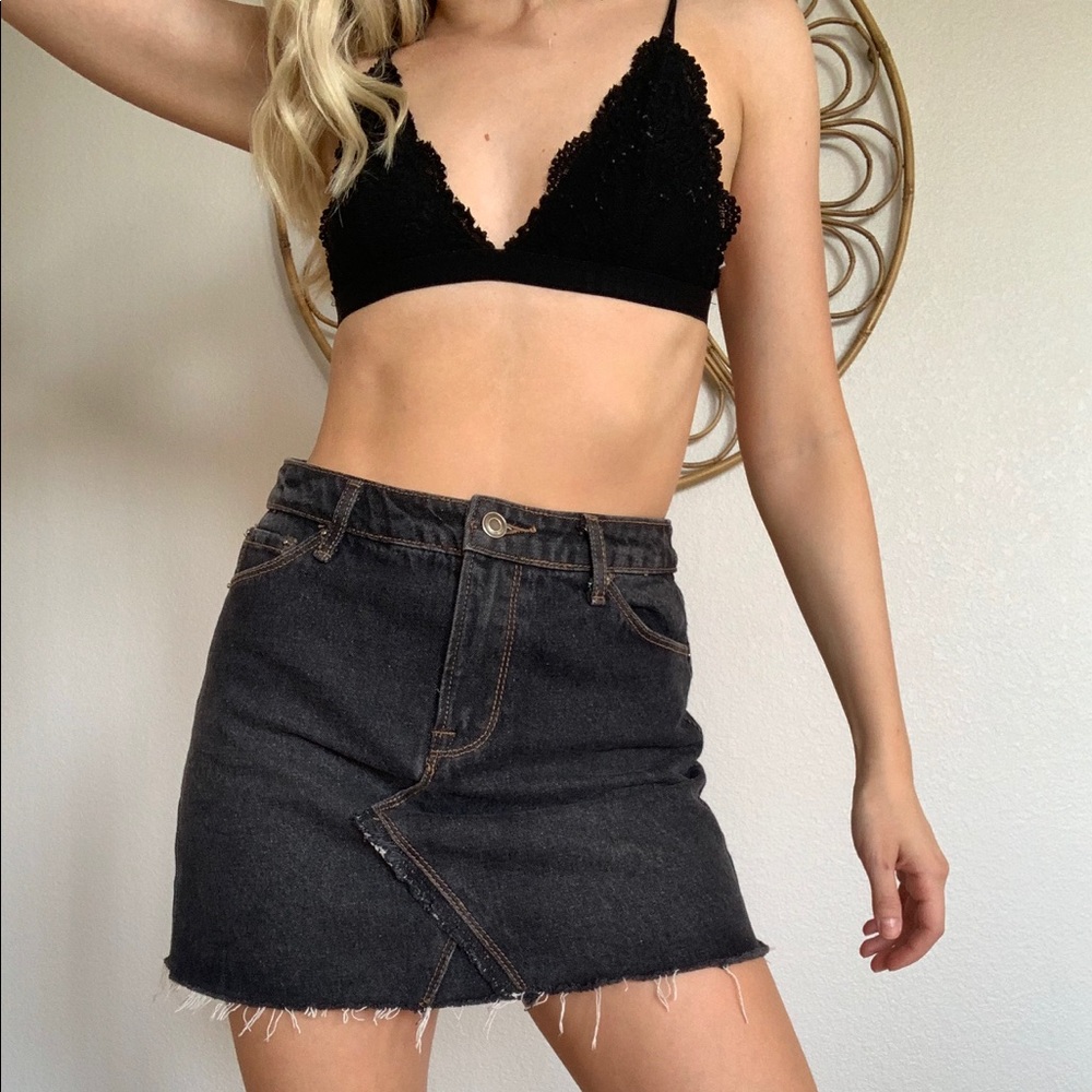 Washed Black Denim Skirt